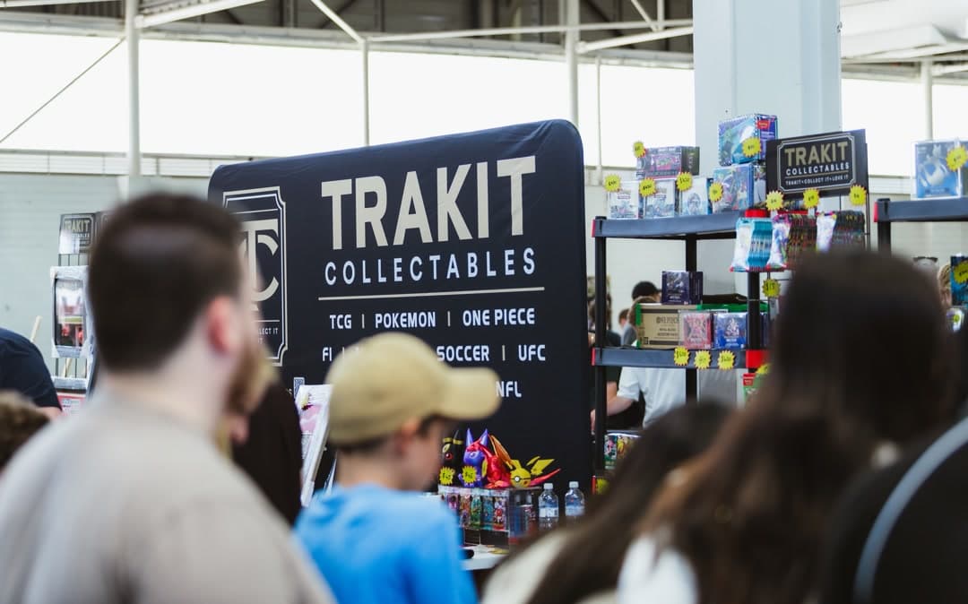 Close view of the Trakit Collectables stall display.